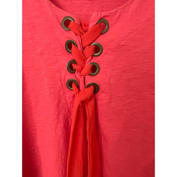 Umgee A4123 Pink Lace Up Ruffle Sleeve Blouse Size Large - Picture 3 of 7